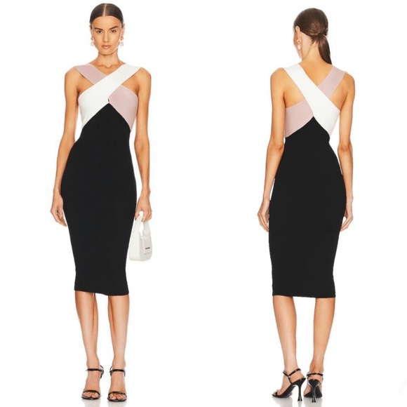le superbe Dresses & Skirts - LE SUPERBE Drinks On You Cross-Strap Black, White & Blush Bodycon Dress XS